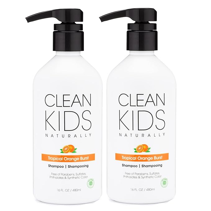 Clean Kids Naturally Tropical Shampoo- EWG Verified, All-Natural, Coconut-free, Gluten-free, Vegan, and Cruelty-free, Paraben-Free (2 Bottles, Orange Burst)-CubbioJoy