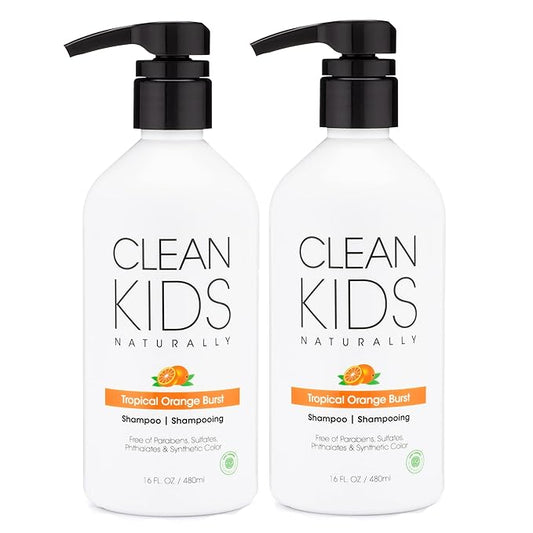 Clean Kids Naturally Tropical Shampoo- EWG Verified, All-Natural, Coconut-free, Gluten-free, Vegan, and Cruelty-free, Paraben-Free (2 Bottles, Orange Burst)-CubbioJoy