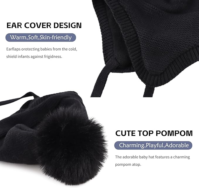 Basic Winter Baby Beanie Gloves Boys Girls Knitted Hat Pompom Kids Earflap Hats Warm Infant Toddler Beanie Mittens Set-CubbioJoy