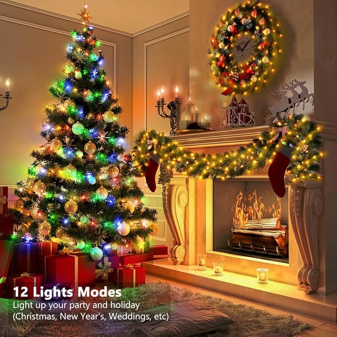 33ft Battery Operated String Lights, 100 LED Warm White & Multicolor Fairy String Lights Battery Powered w/Remote & Timer for Indoor Outdoor Christmas Trees Decoration Bedroom Patio-CubbioJoy