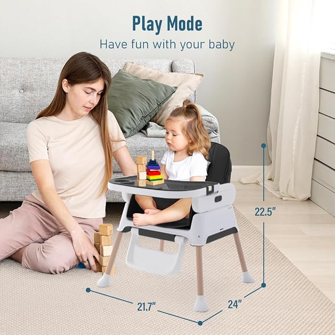 3 in 1 Baby High Chair,Adjustable Convertible Baby High Chairs for Babies and Toddlers,Black-CubbioJoy