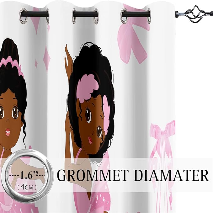 Black Girl Blackout Curtains 2 Panels 63" Inch Drapes for Kids Nursery Bedroom Kids Blackout Curtains Cute Girls Themed Grommet Top Thermal Insulated Curtains for Nursery, 82" x 63"-CubbioJoy