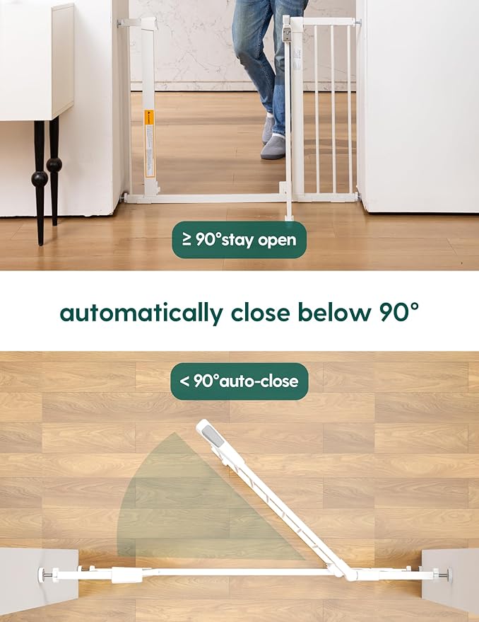 Babelio 29-43" Magnetic Baby Gate for Stairs,Doorways House,Kitchen,30" Tall Pet Barrier with Baffles,Pressure Mounted & Dual-Lock Design Safety for Kids Toddler,Auto-Close/Hold-Open,White-CubbioJoy