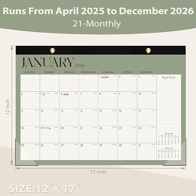 Desk Calendar 2025-2026, Runs Until December 2026 - Large Size 17" x 12" Desktop/Wall Monthly Calendar with To Do List, Personal Desk Calendar Planner for Home, School, Office-CubbioJoy