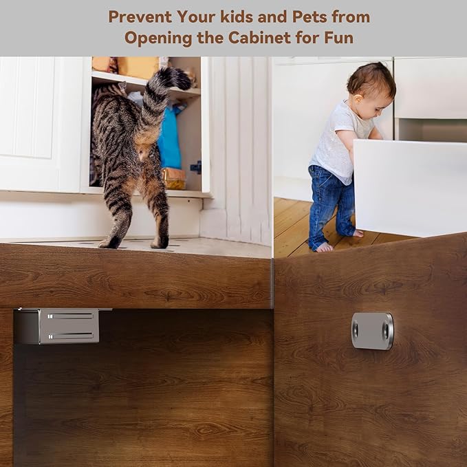 Cabinet Door Magnet, Flat Bottom Cabinet Magnetic Catch with Adhesive, Easy to Install,Only Takes 1 Minute,35lb Magnetic Cabinet Door Drawer Latch(Sliver, 12Pack)-CubbioJoy