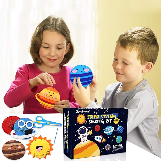 CiyvoLyeen Space Sewing Kit for Kids Solar System DIY Activity Kids Felt Craft Supplies for 7 8 9 10 11 12 Girls and Boys Educational Beginners Sewing Set of 11-CubbioJoy