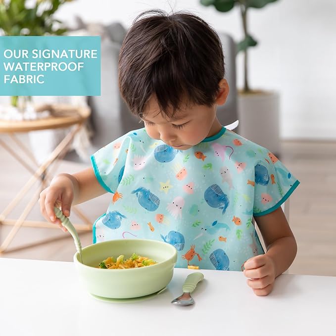 Bumkins Bibs - Toddler Bibs, Waterproof, Large for 1-3 Years, Short Sleeve-CubbioJoy