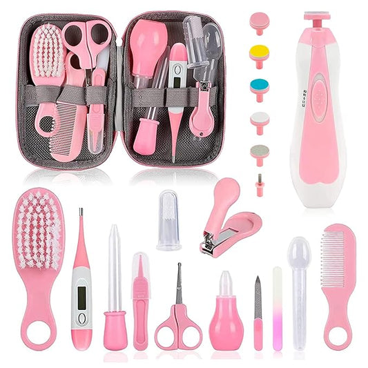 Baby Grooming Kit, Infant Safety Care Set with Hair Brush Comb Nail Clipper Nasal Aspirator,Baby Essentials Kit for Newborn Girls Boys (Pink 20 in 1)-CubbioJoy