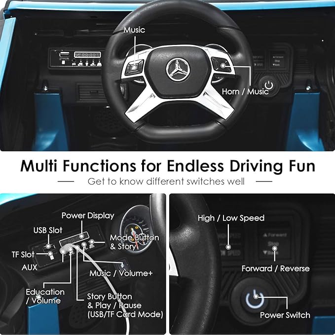 Costzon Ride on Car, Licensed Mercedes-Benz Maybach, 12V Battery Powered Vehicle Toy w/ 2 Motors, Remote Control, 3 Speeds, Lights, Horn, Music, Aux, Storage, Truck, Electric Car for Kids (Navy)-CubbioJoy