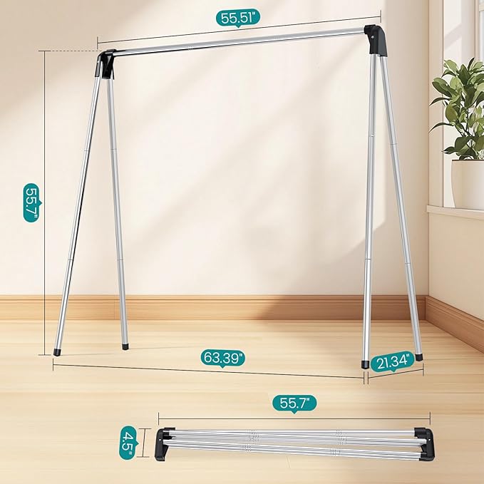 APEXCHASER Foldable Clothes Drying Rack, 55'' Collapsible Laundry Clothes Airer Width Heavy Duty Hanger for Sweaters Baby Clothes Towels Portable Indoor Outdoor for Home Travel-CubbioJoy