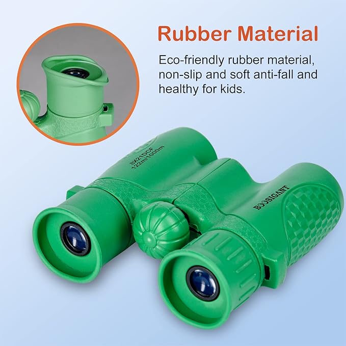 Binoculars for Kids 8x21, Gift for 3-12 Years Boys & Girls, Compact Kids Binoculars High-Resolution Shockproof Mini Binoculars for Bird Watching, Hiking, Camping, Travel Green 301-CubbioJoy