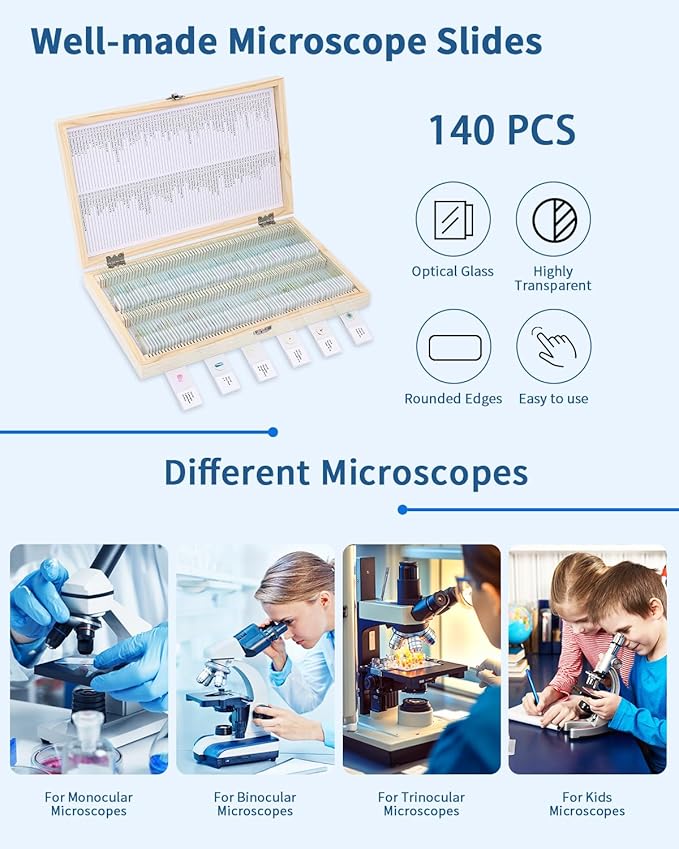 140-Pcs Microscope Slides with Specimens,Pre-Made Glass Slides with Specimens,Educational Microscope Slides and Covers for Young Scientists,Perfect for Biology Class and Experiments-CubbioJoy