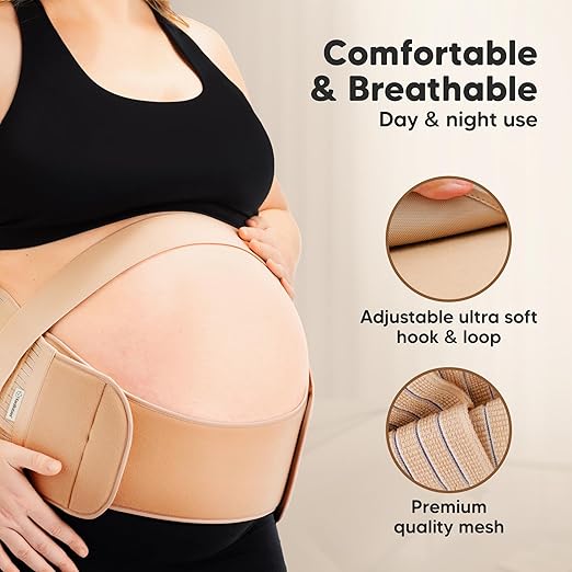 2-in-1 Maternity Belly Bands for Pregnant Women - Easy to Use Pregnancy Belly Support Band for Back, Pelvic, Hip, Adjustable Maternity Belt Support, Comfortable & Soft (Classic Ivory, One Size)-CubbioJoy