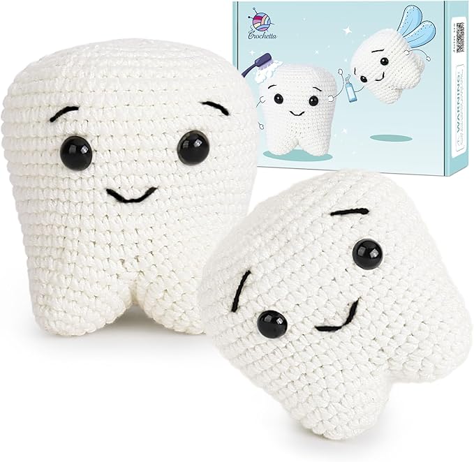 Crochet Kit for Beginners, Crochet Kit w Step-by-Step Video Tutorials, Crochet Starter Kit Learn to Crochet Kits for Adults Kids Beginners, Crochet Kit Tooth (40%+ Yarn Content)-CubbioJoy