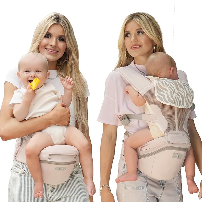 Baby Carrier Pro, MOMTORY Safety-Certified 6-in-1 Ultra Storage Baby Carrier Newborn to Toddler, Front & Back Baby Holder Carrier with Hip Seat, Soft Pink-CubbioJoy