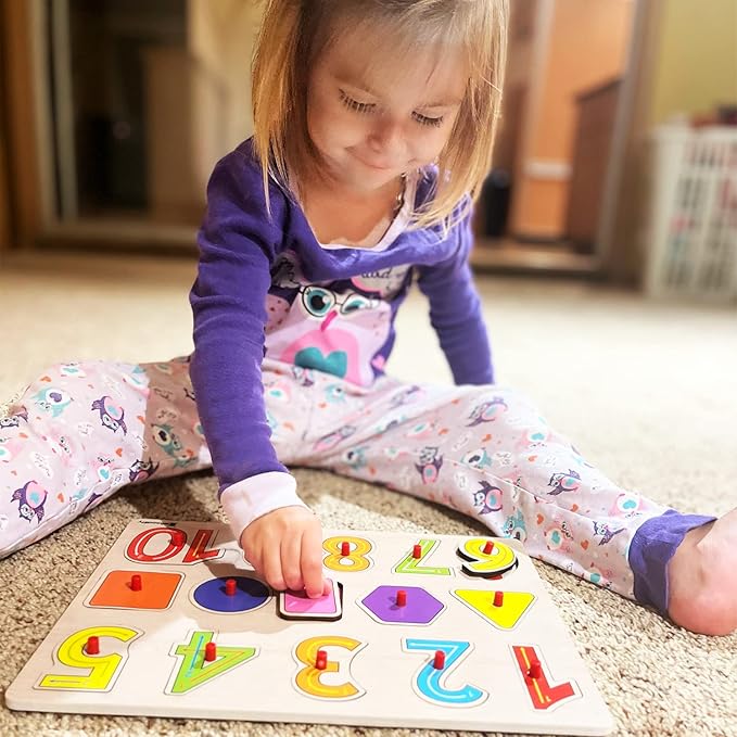 7 Pack Wooden Puzzles for Toddlers 2 3 4 5 Years Old - 7 Colorful Chunky Wood Peg Puzzles for Kids Ages 2-5, Alphabet Shape Numbers Fruits Sea Animals Dinosaur Zoo - Educational Toddler Learning Toys-CubbioJoy