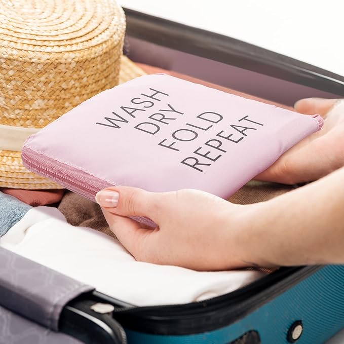 Boao 2 Pcs Travel Laundry Bag Washable Dirty Clothes Bag with Drawstring and Zipper for Suitcase, 22 x 18 Inch (Pink, Gray,Classic)-CubbioJoy