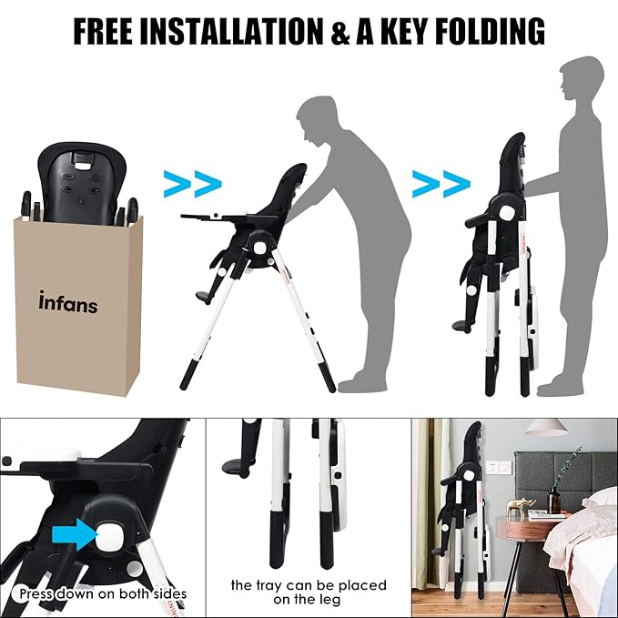 INFANS 4 in 1 High Chair–Booster Seat, Convertible Highchair w/Adjustable Height and Recline,Removable Tray,DetachableCushion, Installation-Free,Simple Fold for Baby, Infant& Toddler-CubbioJoy