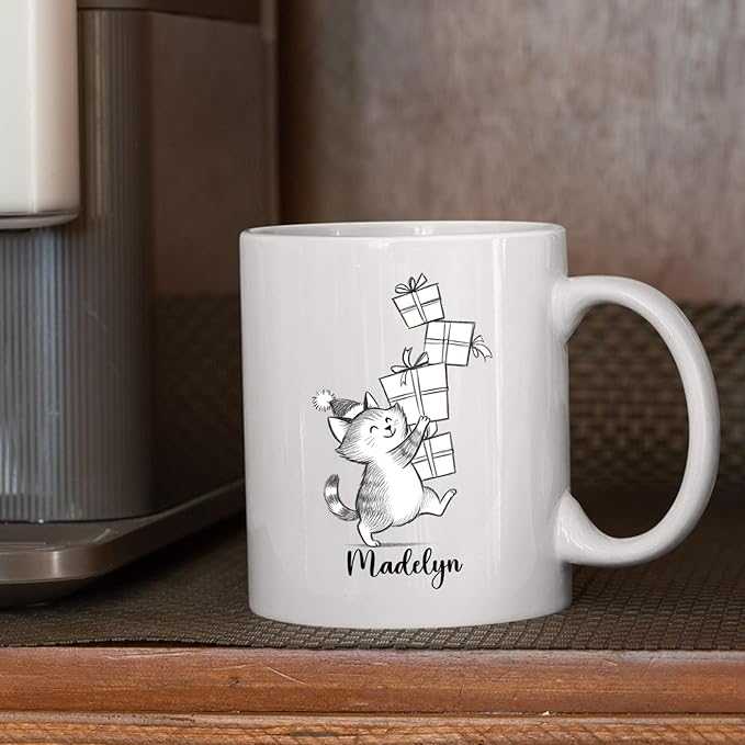 Customized Name Cat Lover Ceramic Mug Gift For Cat Mom/Dad/Family/Friends, Personalized Cats Coffee Mug 11 15Oz, Cute Cats White Accent Cup Gift For Birthday Christmas Thanksgiving, Animal Teacup-CubbioJoy