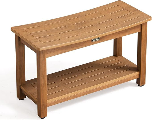 30'' Large Shower Bench Seat, Poly Lumber Bath Stool for Inside Shower Waterproof, HDPS Bathroom Chair for Shaving Legs, Non-Slip & No Maintenance, Brown, Weight Capacity 700LBS (30 x 13 Inches)-CubbioJoy