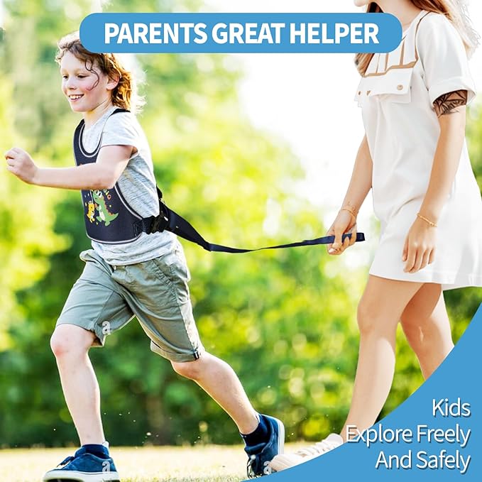 2025 New Safety Walking Harness for Big Kids (6-12yrs) with Autism Special Needs ADHD, Anti-Elopement Vest Harness with Grab Handle and Light Reflector, Adjustable Leash for Autistic, Active Child-CubbioJoy