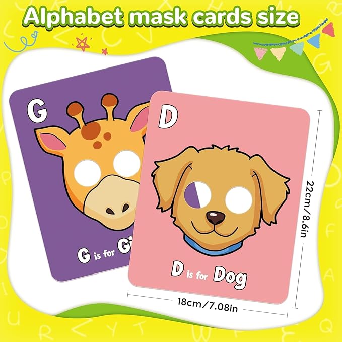 Alphabet ABC Flash Cards with Animal Masks, Animal mask Alphabet Cards, Interactive Education Games, Learn Letters, English Phrases(26 Pcs Colorful)-CubbioJoy