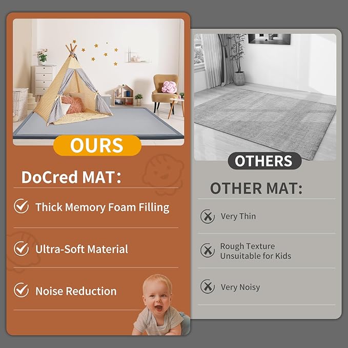 Baby Play Mat for Floor - 1.4" Thick Memory Foam Rug, 60"x60" Playpen Tummy Time Mat, Soft Velvet Nursery Rug, Large Padded Crawling Mat, Cushioned Pads for Playroom Toddlers, Infants, Yoga, Tatami-CubbioJoy