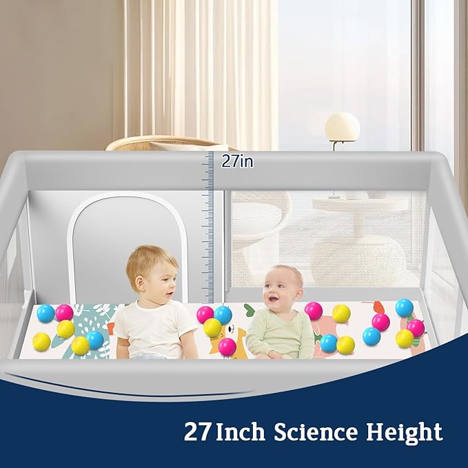 Baby Playpen with Mat, 50x50 Inch Playpen with Mat Waterproof for Babies and Toddlers Play Pen Playards Safety Gate Fence Active Center Indoor-CubbioJoy