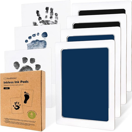 4-Pack Inkless Baby Hand and Footprint Kit - Mess Free Ink Pad for Newborn Keepsake, Dog Nose & Paw Print Kit, Clean Touch Ink Pad for Baby Hand & Footprints, Ideal New Mom Gifts (Jet/Navy, Large)-CubbioJoy