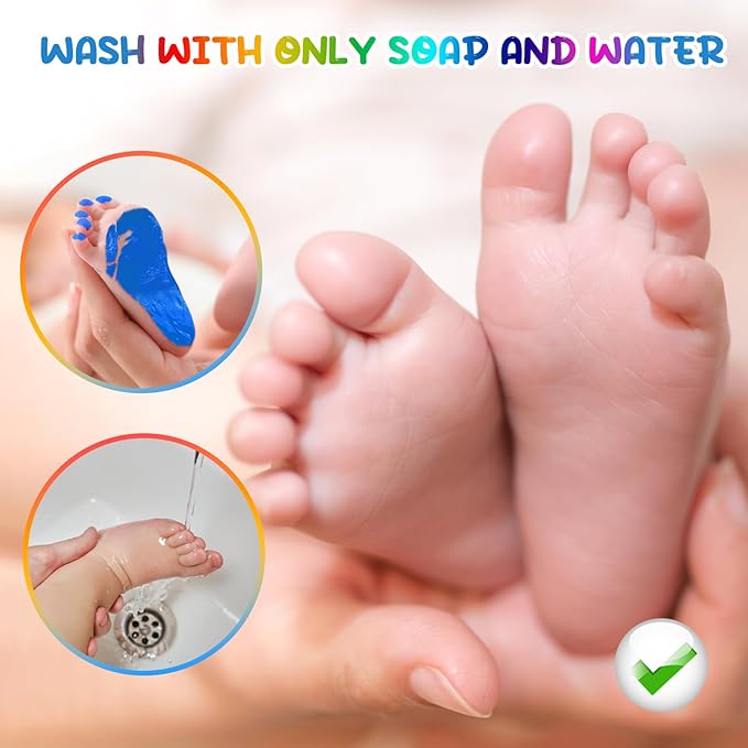 75ml Blue Baby Hand and Footprint Ink Kit, Baby Handprint Footprint Paint for Newborn Keepsake, Dog Cat Paw Print Kit, Washable, Non Toxic Acid-Free, Safe Gentle for Ideal New Mom Gifts-CubbioJoy