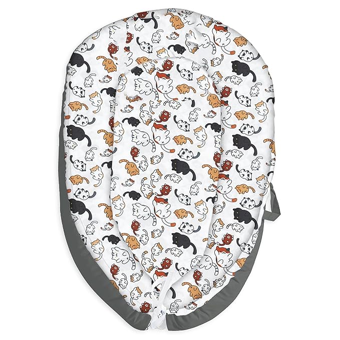 Baby Lounger for Newborn Cover - Newborn Lounger Cover for 0-12 Months, Breathable & Portable Infant Lounger Cover - Soft Baby Floor Seat Cover for Travel, Newborn Essentials - Baby Snuggle Cats-CubbioJoy