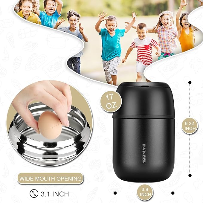 Insulated Food Container 17 oz Soup Thermo for Hot Food Kids Adults, Stainless Steel Vacuum Lunch Box with Folding Spoon, Adult Kids Thermo Portable with Handle for School, Office, Outdoor-CubbioJoy