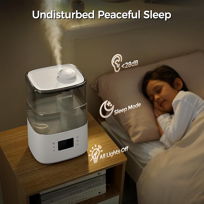 BOXING Warm and Cool Mist Humidifiers for Bedroom Large Room Home, Air Humidifier with Remote, Top Fill Ultrasonic Diffuser Humidifier with humidistat,Quiet Sleep Bedside Nightstand,Timer,Filter,4.5L-CubbioJoy