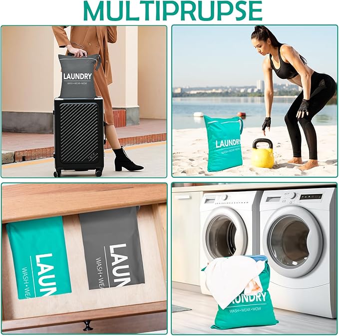 2 Pcs Large Travel Laundry Bag Waterproof Wet Dry Bag Washable Dirty Clothes Bag for Gym Clothes Laundry Wet Clothes Swimming Yoga-CubbioJoy