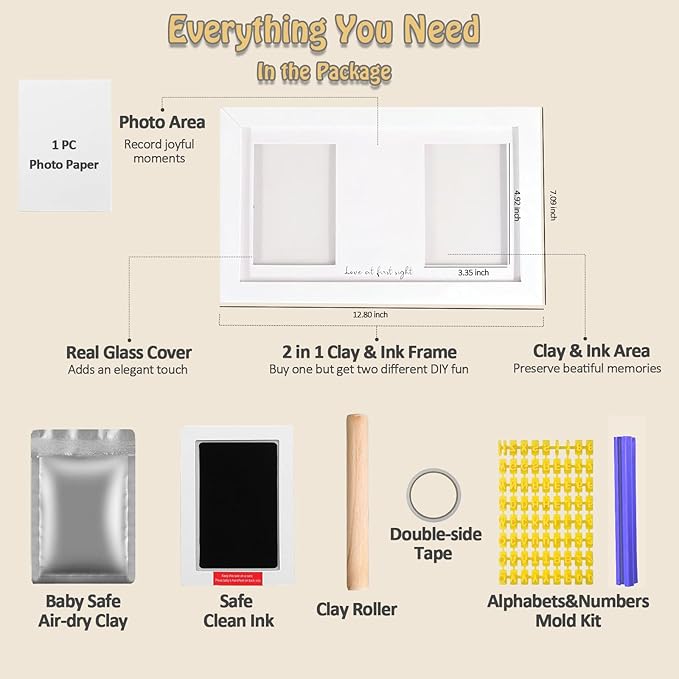 Baby Hand and Footprint Kit Keepsake Nursery Decor Picture Frame for New Mom Baby Boys Girls Shower Gifts Personalized Inkless & Clay Handprint Newborn Essentials Must Haves (Black)-CubbioJoy