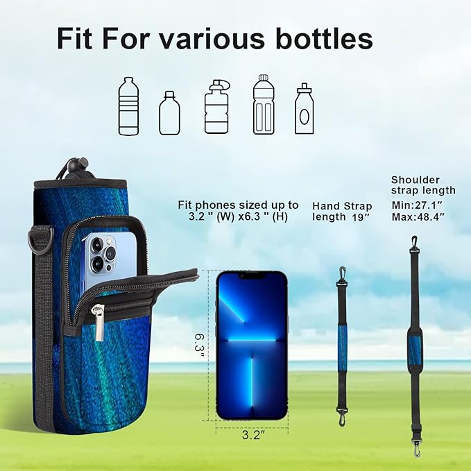 25/32/40/64oz Water Bottle Bag Holder Carrier-Insulated Crossbody Sling Case Sleeve with Strap & Pockets for Men Women Gym Cycling Travel Walking Hiking Camping-CubbioJoy