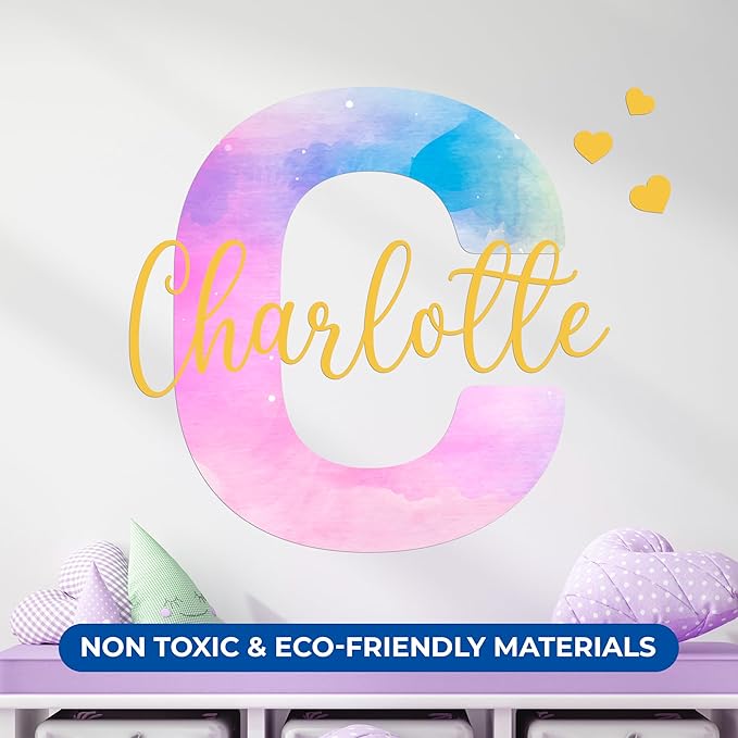 Custom Stickers Name Wall Decor I Personalized Name Sign for Room Decor | Multiple Custom Name & Initial I Decal for Baby Girl Nursery Decor I Nursery Wall Decal for Baby (A. Pink and Blue Sky)-CubbioJoy