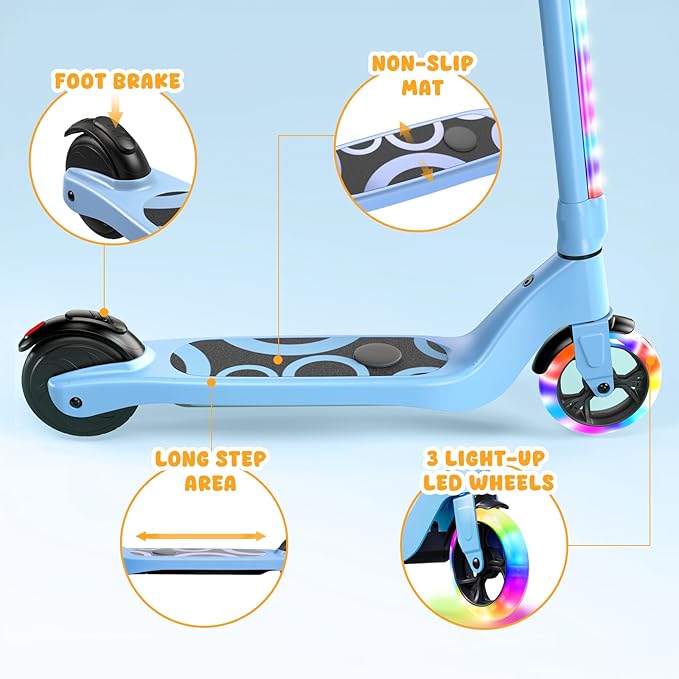 CBD Electric Scooter for Kids, 6 Mph Top Speed, Up to 5 Miles Range, 5.3" Solid Tires Wheel and Front Light, Kick Scooter Adjustable Height for Kids Age 6-12-CubbioJoy