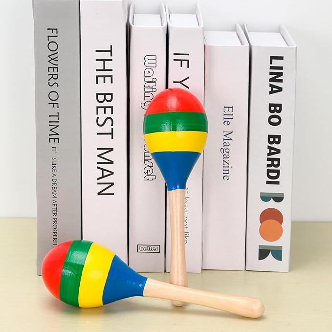 2 Pcs Maracas, Hand Percussion Rattles for Kids, Wooden Rumba Shaker Hand Musical Instruments with Clear Rhythm for Kids Adults Playing (Colorful)-CubbioJoy
