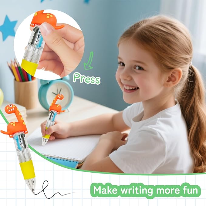 30Pcs Mini Multicolor Pens in One 4-in-1 Cute Pens Bulk for Kids, Ballpoint Pen for Birthdays and Children's Parties, Fun Gifts Assorted Ink Kawaii Pen(Dinosaur)-CubbioJoy