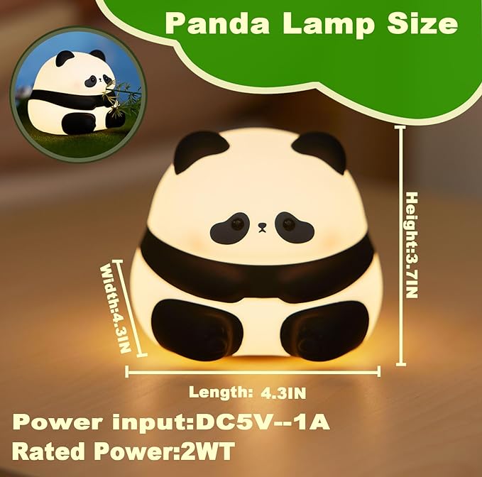 DREAMING MY DREAM Cute Panda Night Light, LED Squishy Novelty Animal Night Lamp, 3 Level Dimmable Nursery Nightlight for Breastfeeding Toddler Baby Kids Decor, Cool Gifts for Kids-CubbioJoy
