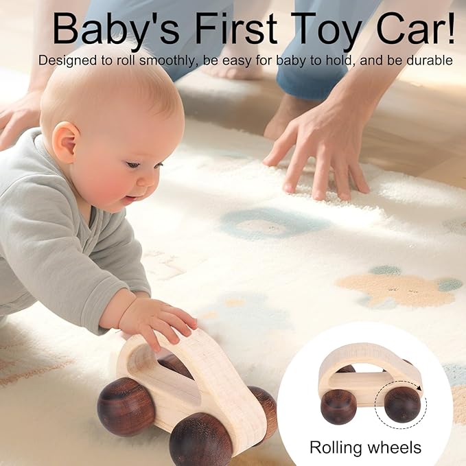 BOXOB Wooden Toys Cars, VehicleToy for Fine Motor Skill Development Wood Baby Push Race Car for Kids Toddlers Baby Boy Girl Birthday Nursery Decor Gift (Color 2)-CubbioJoy