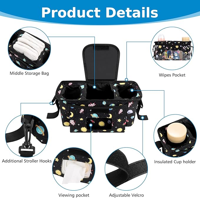 Accmor Universal Stroller Organizer with Insulated Cup Holder and Shoulder Strap, Stroller Bag Caddy Organizer Stroller Accessories for Uppababy, Baby Jogger, Nuna, Doona, Britax Strollers-CubbioJoy
