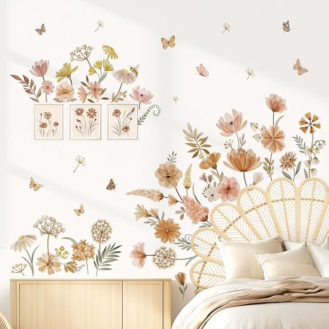 decalmile Boho Flower Wall Decals Wildflower Dandelion Grass Wall Stickers Girls Bedroom Living Room Kitchen Wall Decor-CubbioJoy