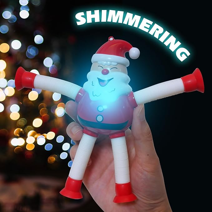 Christmas LED Pop Tubes Light Up 4 Pcs Sensory Fidget Toys, Telescopic Suction Cup Santa Toys Autism Christmas Party Favors Game Prizes Goody Bags Stocking Stuffers Treats for Kids 3+ (Christmas)-CubbioJoy