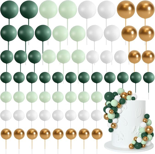 75 Pcs Cake Balls Topper Decorations Foam Cupcake Topper Mini Balloon Cake Topper Balls Cake Picks for Cake Deco Birthday Party Wedding（Green,Gold, White）-CubbioJoy
