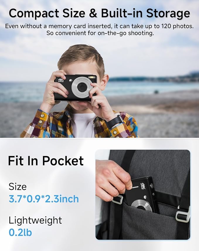 Digital Camera for Kids, FHD 1080P 44MP Point and Shoot Digital Camera with Face Detect, Smile Capture, 18X Zoom, 20 Filters, Anti Shake, 32GB SD Card Blcak Compact Vintage Camera for Kids Boys Girls-CubbioJoy