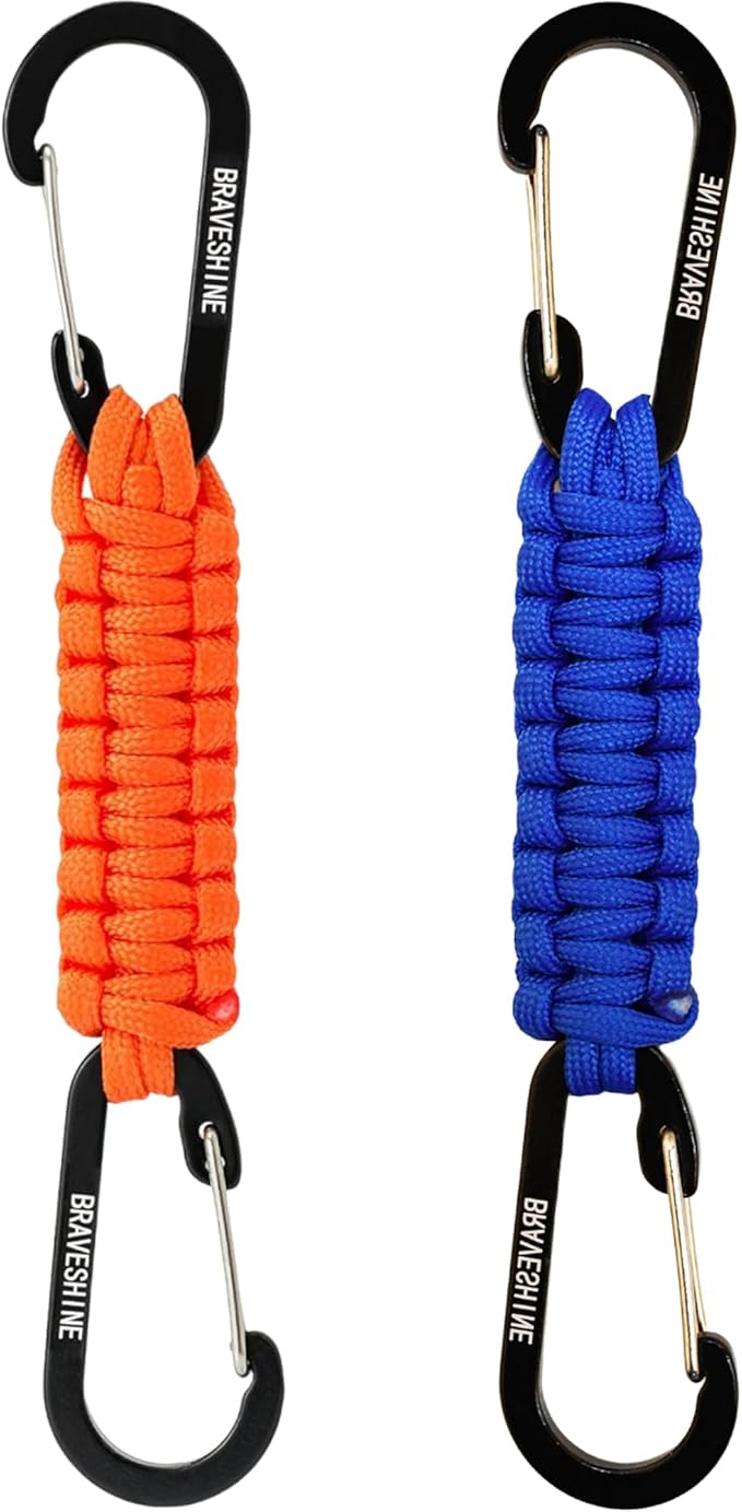 BRAVESHINE Paracord Keychain Carabiner Clip, D Ring Lanyard Hanger Stroller Hook for Water Bottle, Key, Backpacks, Men, Women-CubbioJoy