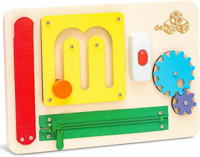deMoca Montessori Busy Board for 1 Year Old, Premium Wooden Baby Busy Board, Airplane Toys for Toddlers 1-3, Car Travel Essential, Gift for Boys & Girls-CubbioJoy