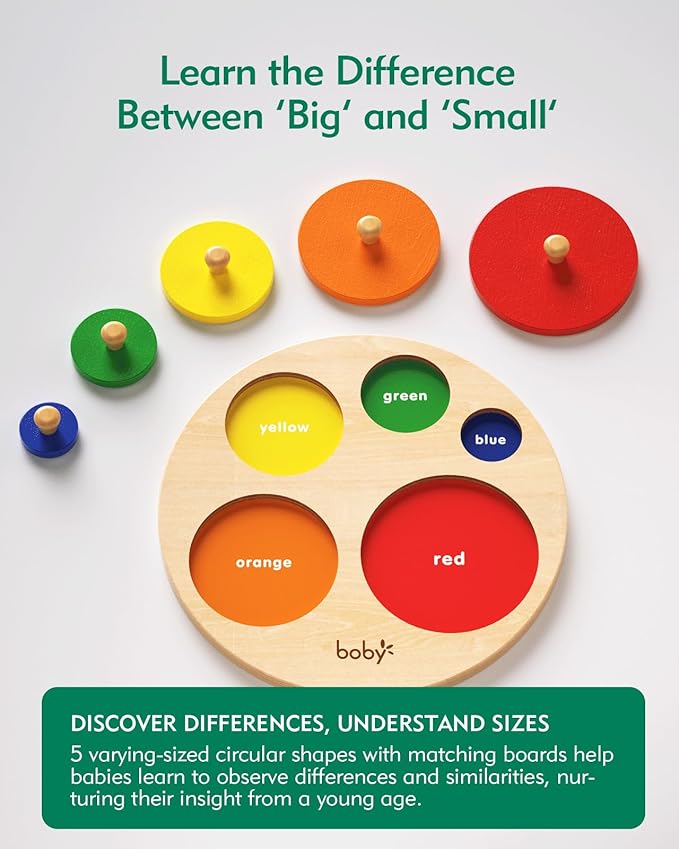 Boby Montessori Multiple Circle Puzzle Board, Knob Wooden Puzzle, Geometric Shape Puzzle Early Education Material Sensorial Toy for Toddler Shape & Color Sorter (Multiple Circle Puzzles)-CubbioJoy